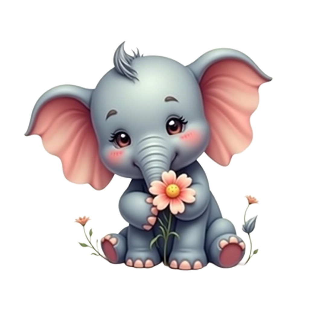 Charming Baby Elephant with Flower